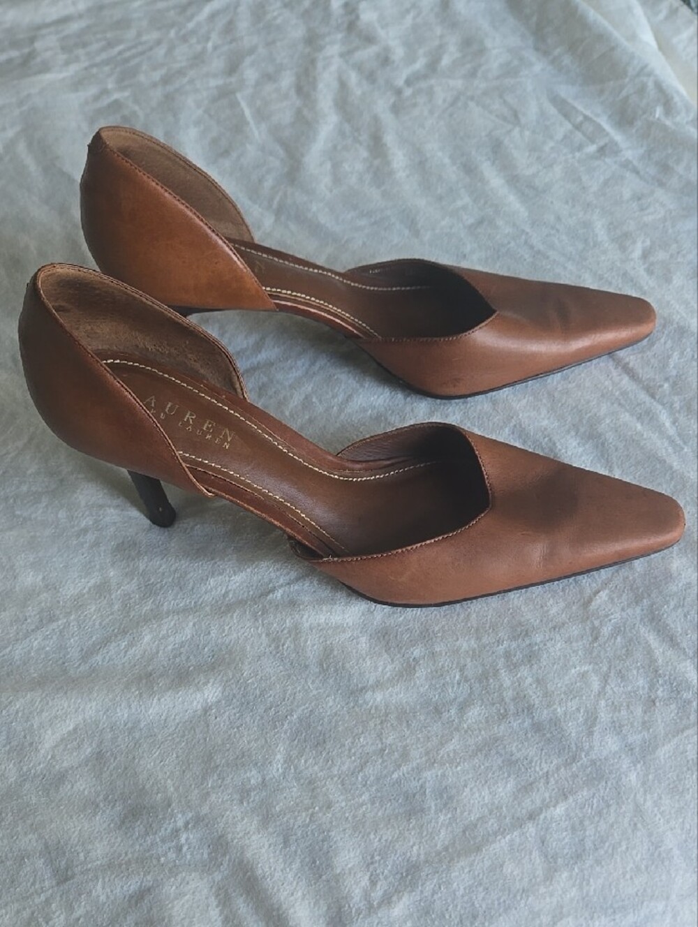 Vintage Lauren Ralph Lauren Brown Leather D'Orsay Pointed Pumps - Picture 10 of 13